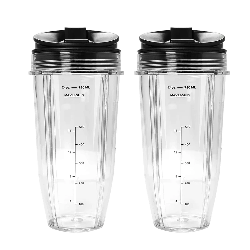 2 Pack Replacement 24Oz Cup With Spout Lid For Nutri Ninja Auto IQ Series Blenders With BL450/BL454/BL456/BL480/BL481