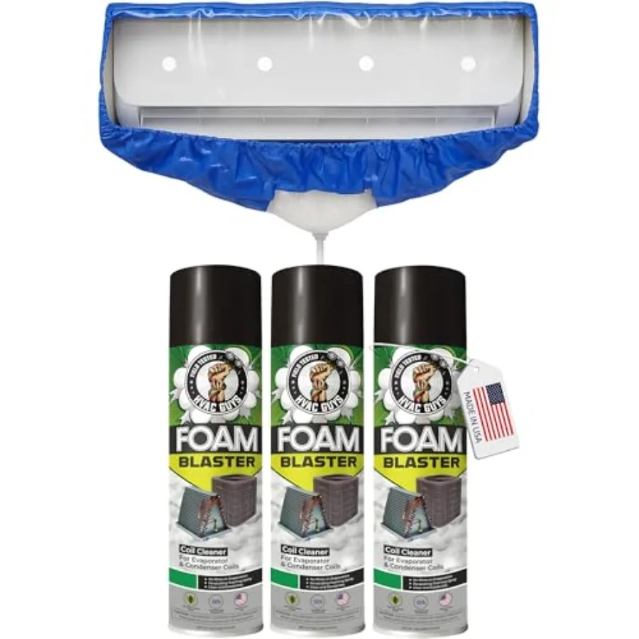 

HVAC Guys Mini Split Cleaning Kit + 3PK Foam Blaster AC Coil Cleaner for AC Unit HVAC maintenance foaming polymer formula white