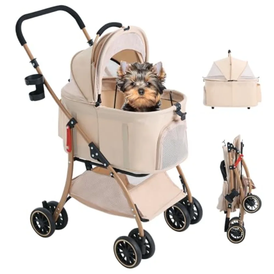 

Pet stroller for small dogs and cats, lightweight aluminum frame, black, ultra-light 10 lbs with 35 lbs max capacity, detachabl