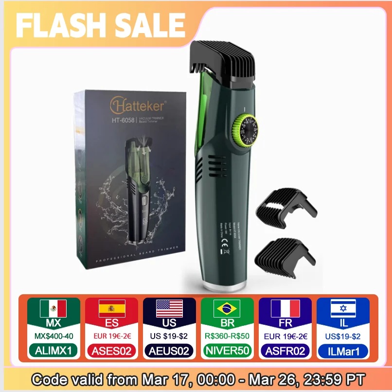 Cordless Men Beard Trimmer Rechargeable Electric Shaver Trim Built-in Vacuum Clipper for Mustache Sideburns Grooming Kit