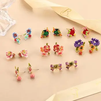 Colorful Enamel Flower Stud Earrings