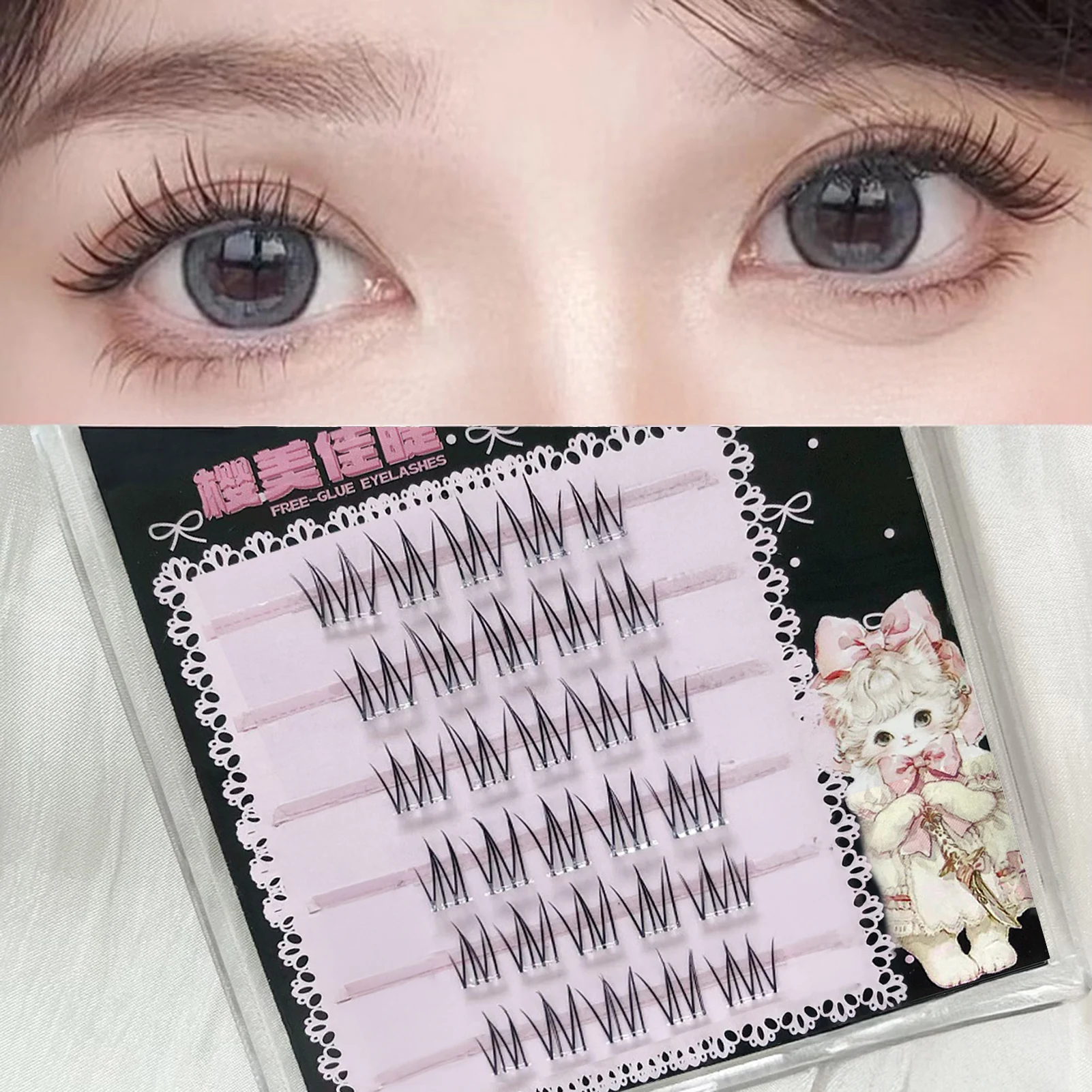Cluster di ciglia finte coreane naturali senza colla 6/10/20 file Curling Girl Group Estensione delle ciglia Trucco quotidiano perfetto per gli occhi