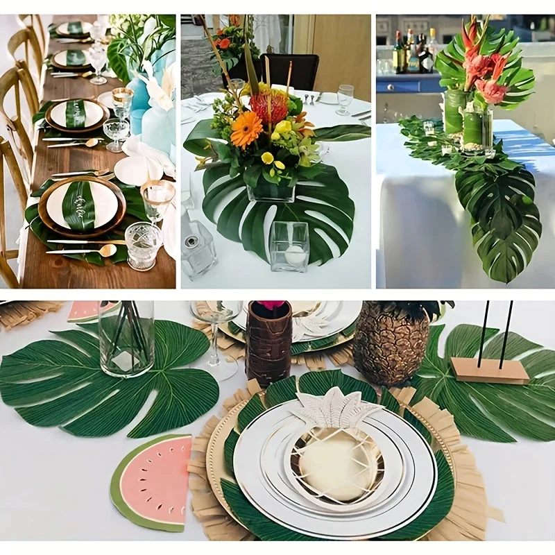 

12Pcs/Pack Hawaii Artificial Palm Leaf Turtle Back Leaf Jungle Beach Theme Party Flower Arrangement Mat Accessories Cup Mat