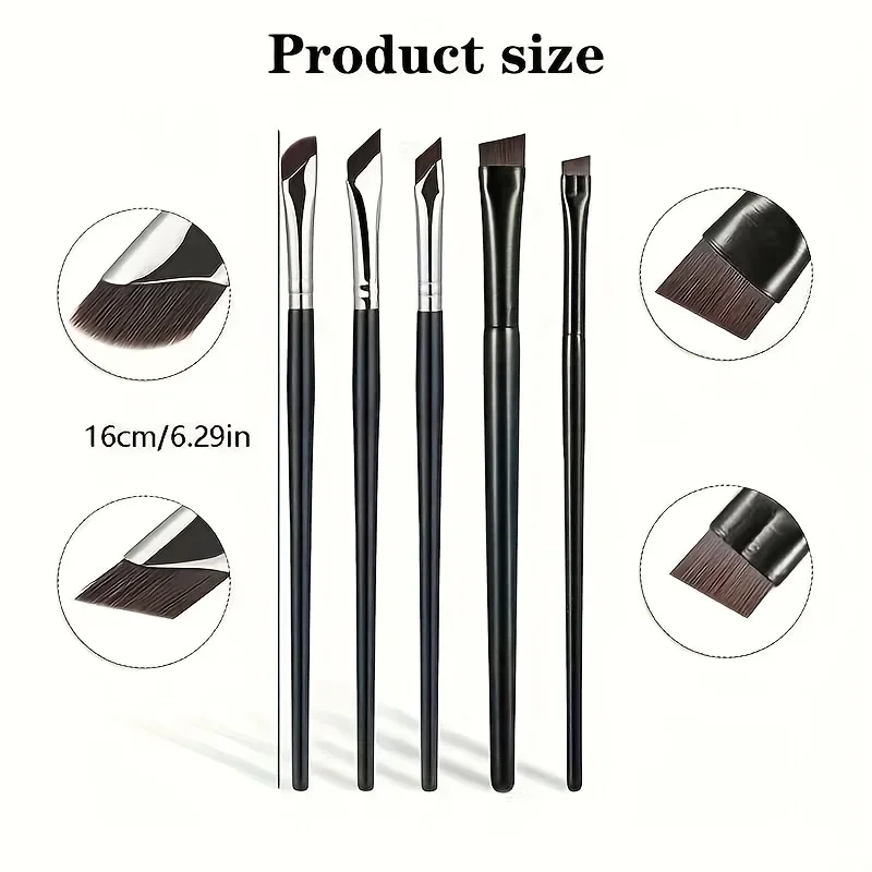 5 precision eye makeup brush set, including sickle eyeliner brush, oblique eyeliner brush and eyebrow brush. Easy to carry, suitable for eye makeupOkay