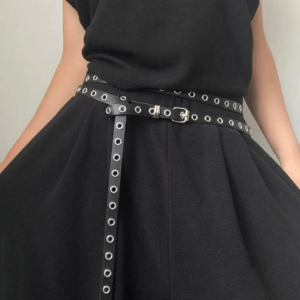 فاسق قابل للتعديل حلقة مزدوجة رقيقة حزام جودة عالية طبقة مزدوجة الخصر سلسلة بولي Leather جلد النساء حزام فستان الملحقات