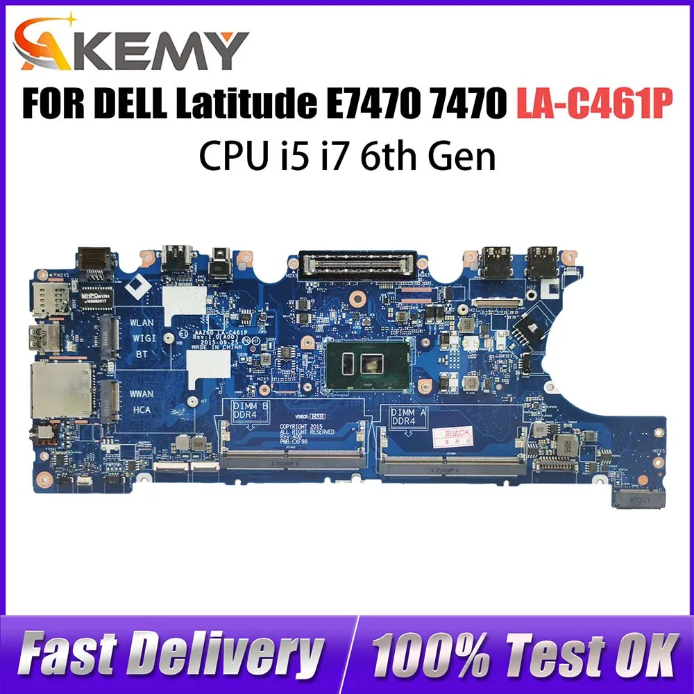 Laptop Motherboard For DELL Latitude E7470 7470 0VNKRJ 0DGYY5 03GMP2 0V2N4V LA-C461P 0YDW8F Computer Mainboard CPU I5 I7 6th Gen