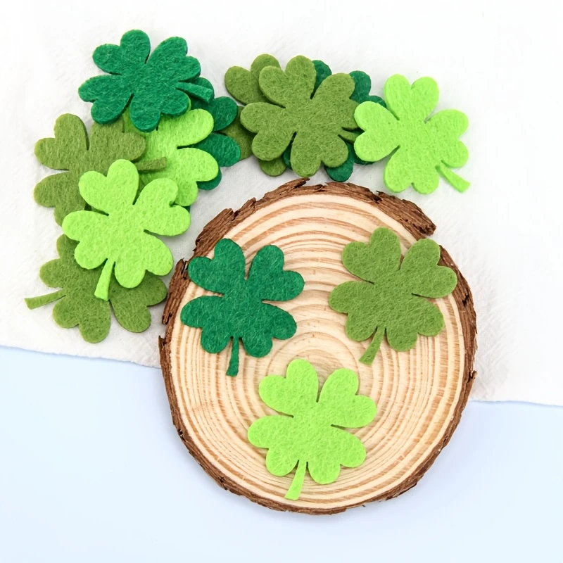 60pcs Mixed-Colour Felt Four-Leaf Clovers Party Decorations For Photo Booths Spring Home Decor Birthday Party Handicrafts