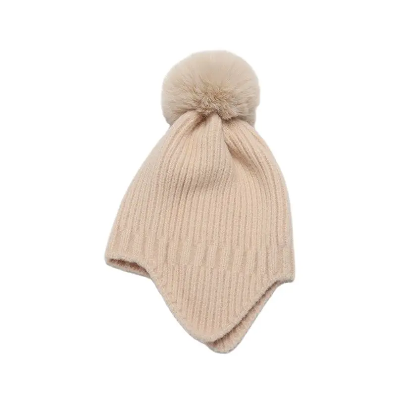 COKK Winter Hats For Children Girls Boys Beanie With Pompom Faux Fur Ear Protection Knitted Bonnet Keep Warm Candy Solid Soft