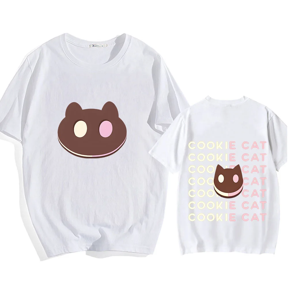 Cute Cookie Cat Printing T Shirt Cartoon Print Unisex Cotton Tee-shirt Short Sleeve Kawaii Retro Tshirt Sudaderas O-neck Clothes