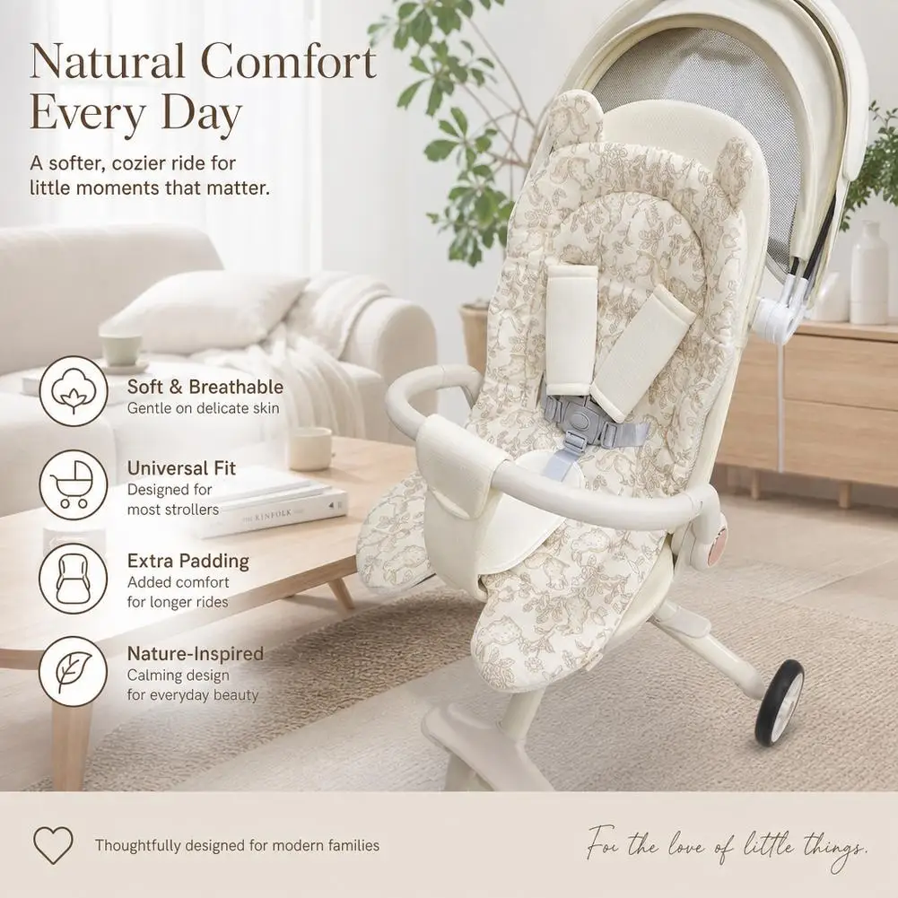 Soft Strollers Pad Ergonomic Design Pushchair Insert Liner for Newborns Comfort Breathable Cotton Fabric