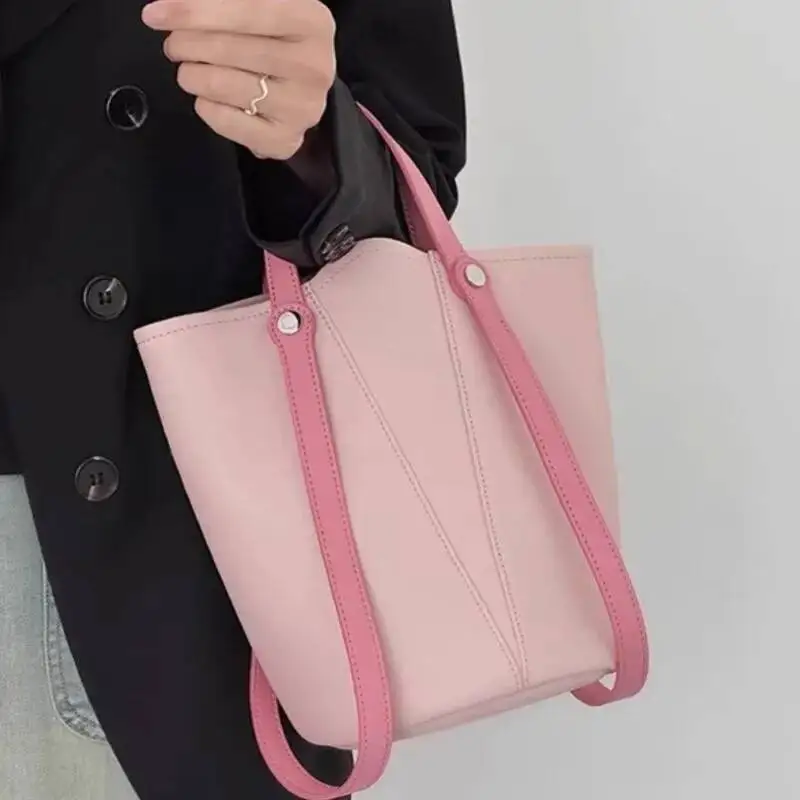 Pink Niche Design Handheld Bucket Women Ing Leather Large Capacity Tote Ladies Fashion Sle Casual Shoulder Bag New