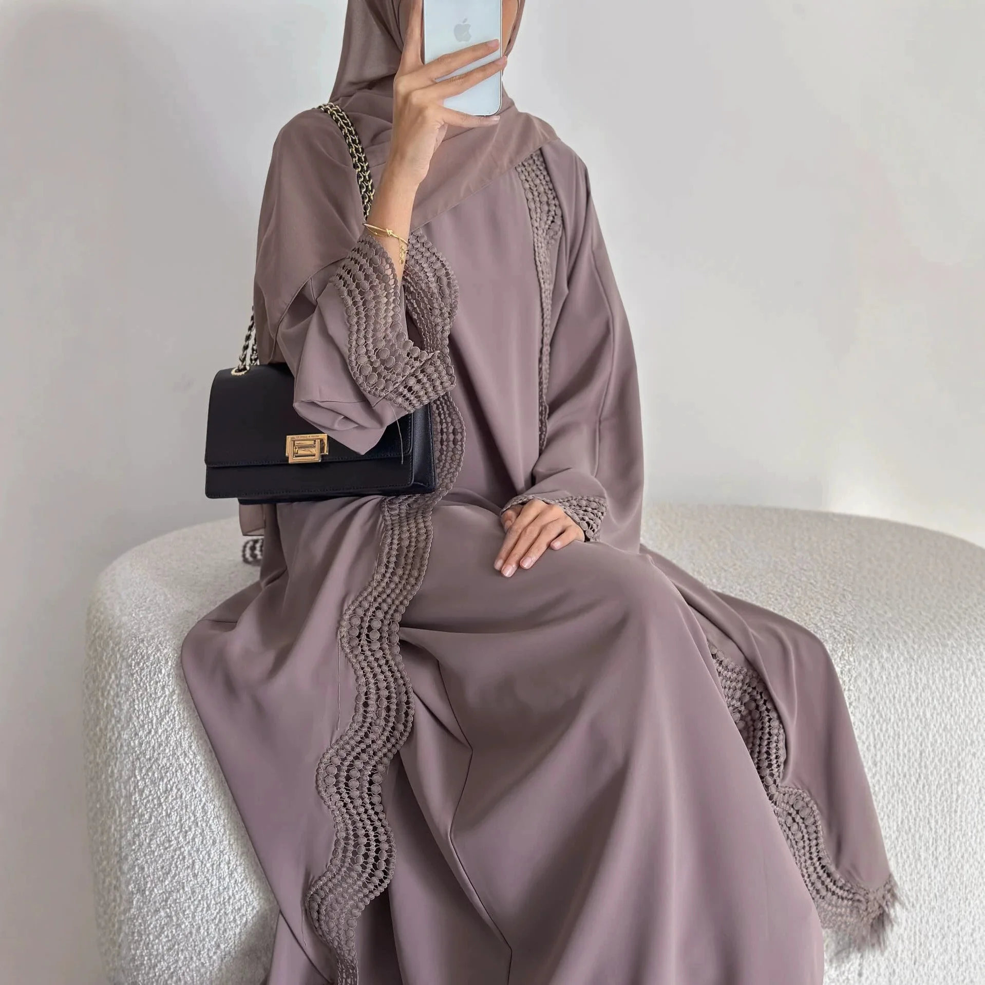 Dress Abaya 2 Piece Set Women Eid Muslim Cardigan Robe Dresses Suit Jalabiya Ramadan Morocco Dubai Abayas Vestidos Kaftan