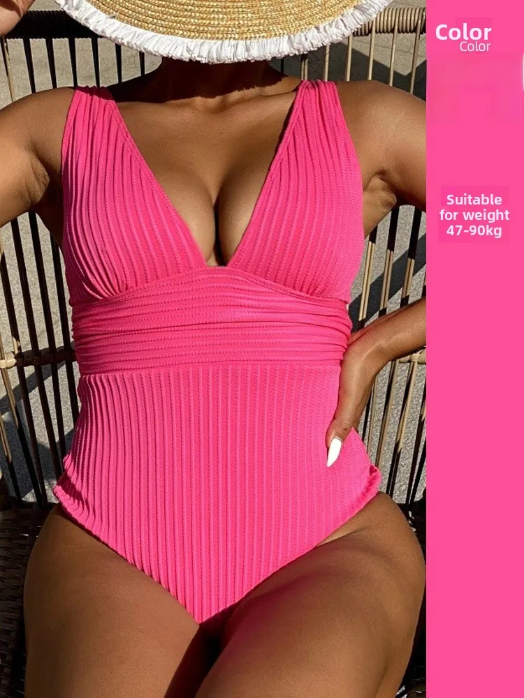 

plus Size Pink Swimwear Bal Beach Sle Hot Spring Suitable Women's Swimsuit Slimming Casual Color