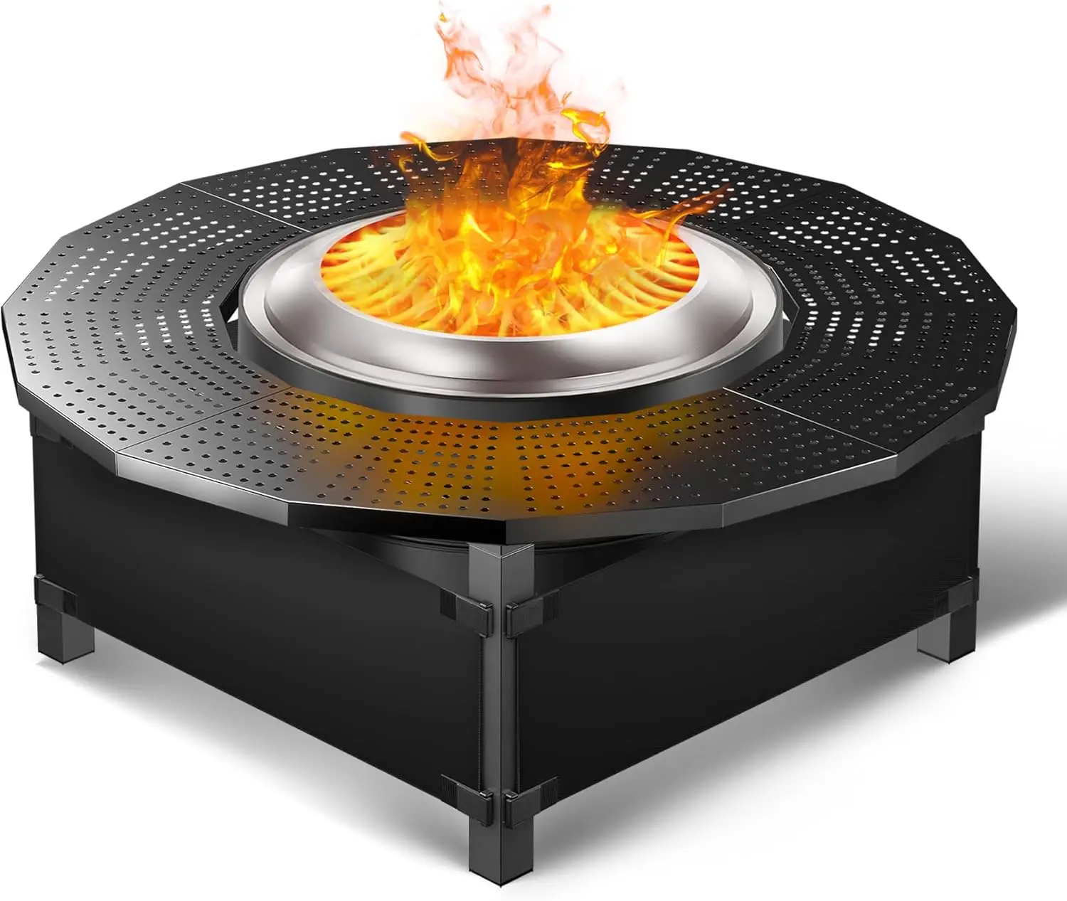 40-inch Powder-Coated Steel Tabletop for Wood Burning Fire Pits, 24-inch Inner, Fits Most Fire Pits