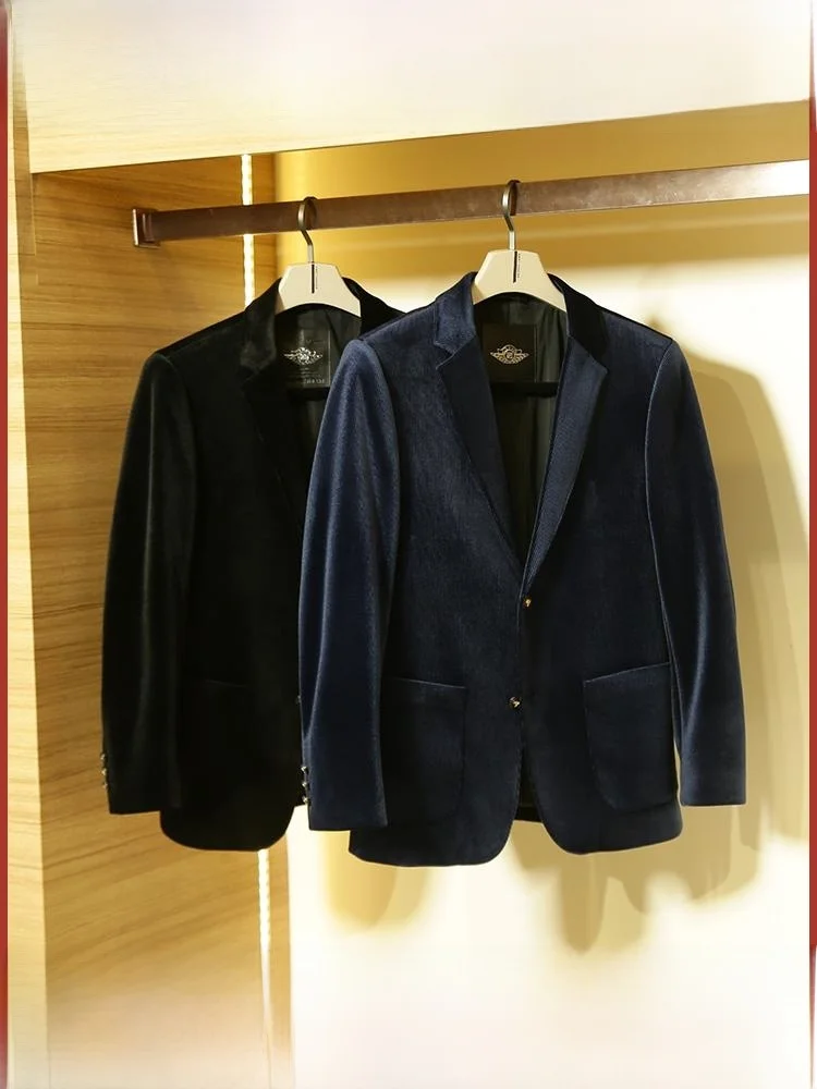 

Exquisite Busin Casual Velvet Jaet for Men High Quali Imported 799 Autumn Sle Pure Color Long Sve Suit Coat