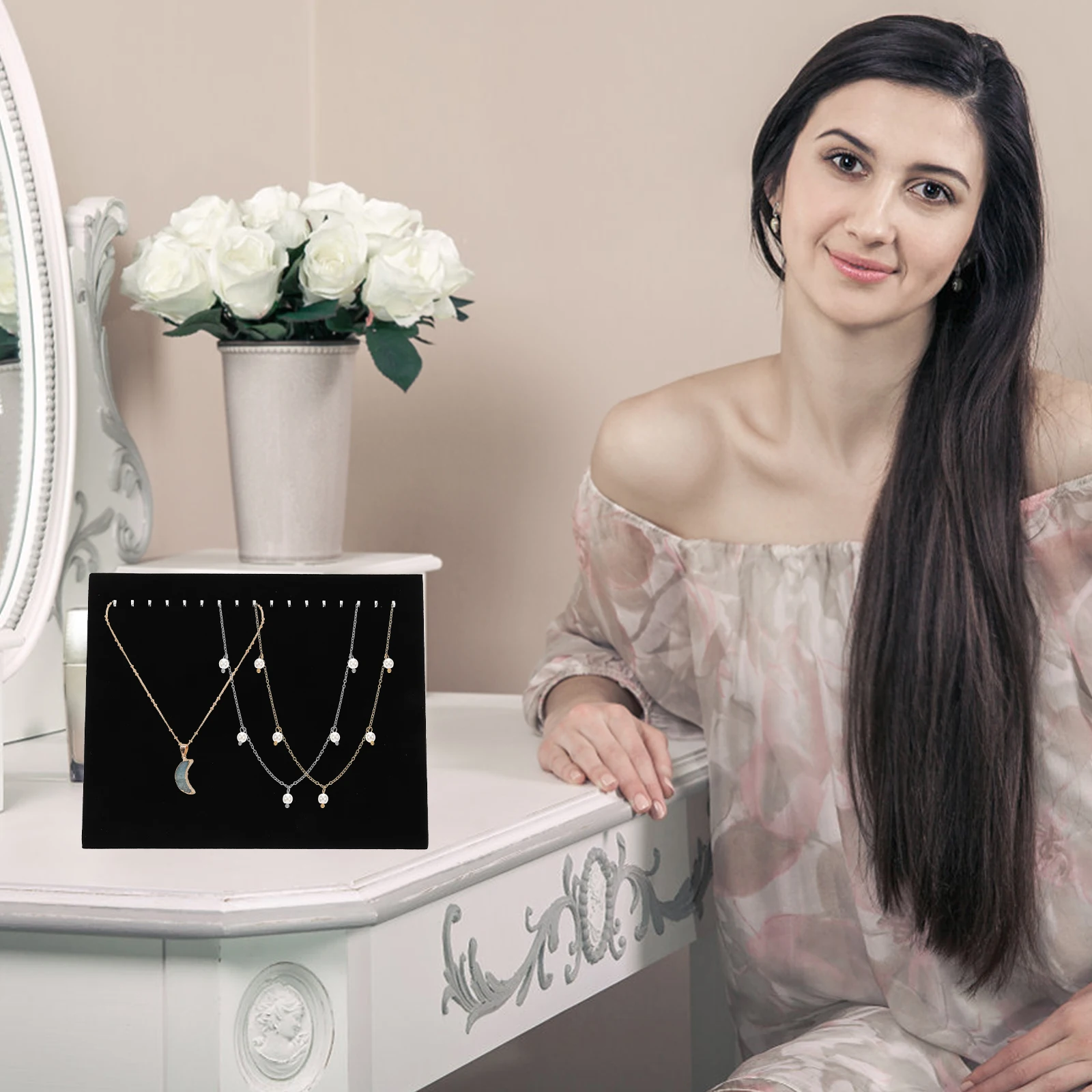 

Portable 17 Velvet Necklace Jewelry Display Board Black Bracelet ganizer St Jewelry St for Bedroom Store Selling