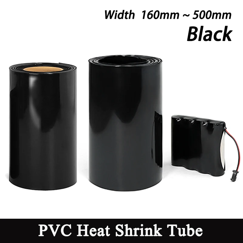 

1~10m Black PVC Heat Shrink Tube Dia 160mm ~ 500mm 18650 Lipo Battery Pack Insulated Cable Sleeve Protection Battery Film Wrap