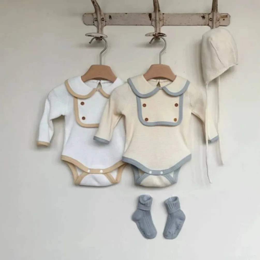 2026 Autumn New Baby Long Sleeve Casual Bodysuit Newborn Cotton Waffle Jumpsuit Cute Toddler Boy Girl Clothes 0-24M