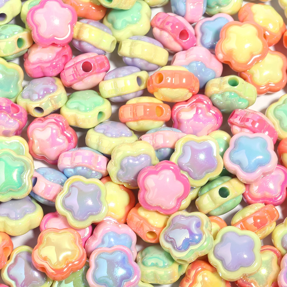 10pcs 17mm Acrylic Flower Bead Plated Color Large Hole Loose Beads for Jewelry Making DIY Bracelet Necklace Keychain Accessories