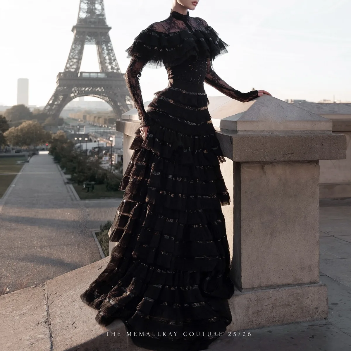 Kwtx primavera verão 2025 vestido de casamento renda em camadas tule cintura-concha elegante vestido de festa de noite designer simples high-end