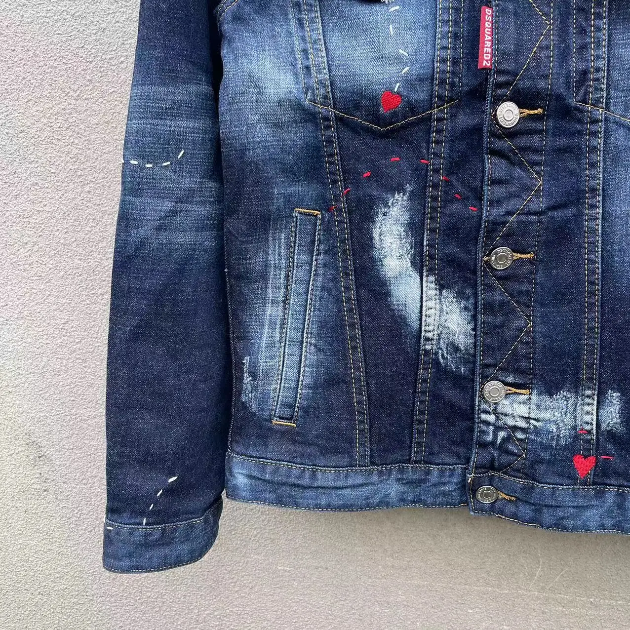 Italian starbags dsq 1912 Men\'s Denim Coat ground white Make Old wash splash paint patch Casual rock denim Jacket Coat for men