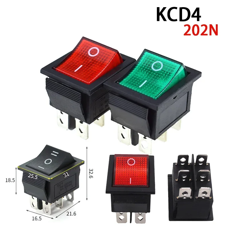 KCD4 Rocker Switch On Off 6 Pin With Led 4 16A 250V 220V T85 20A Small 6Pin 4Pin Light For 2 Position 220 230V Lamp 10A Rocket