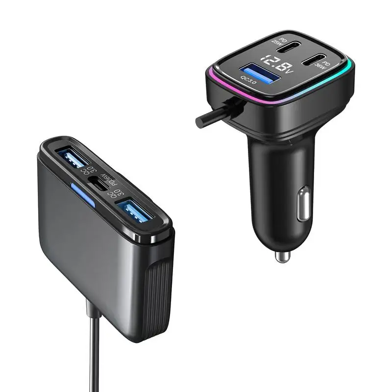 

Автомобильное зарядное устройство USB, многопортовое многопортовое автомобильное зарядное устройство USB C, 6-портовое автомобильное зарядное устройство для телефона, адаптер с дисплеем напряжения 1,5 м/4,92 фута