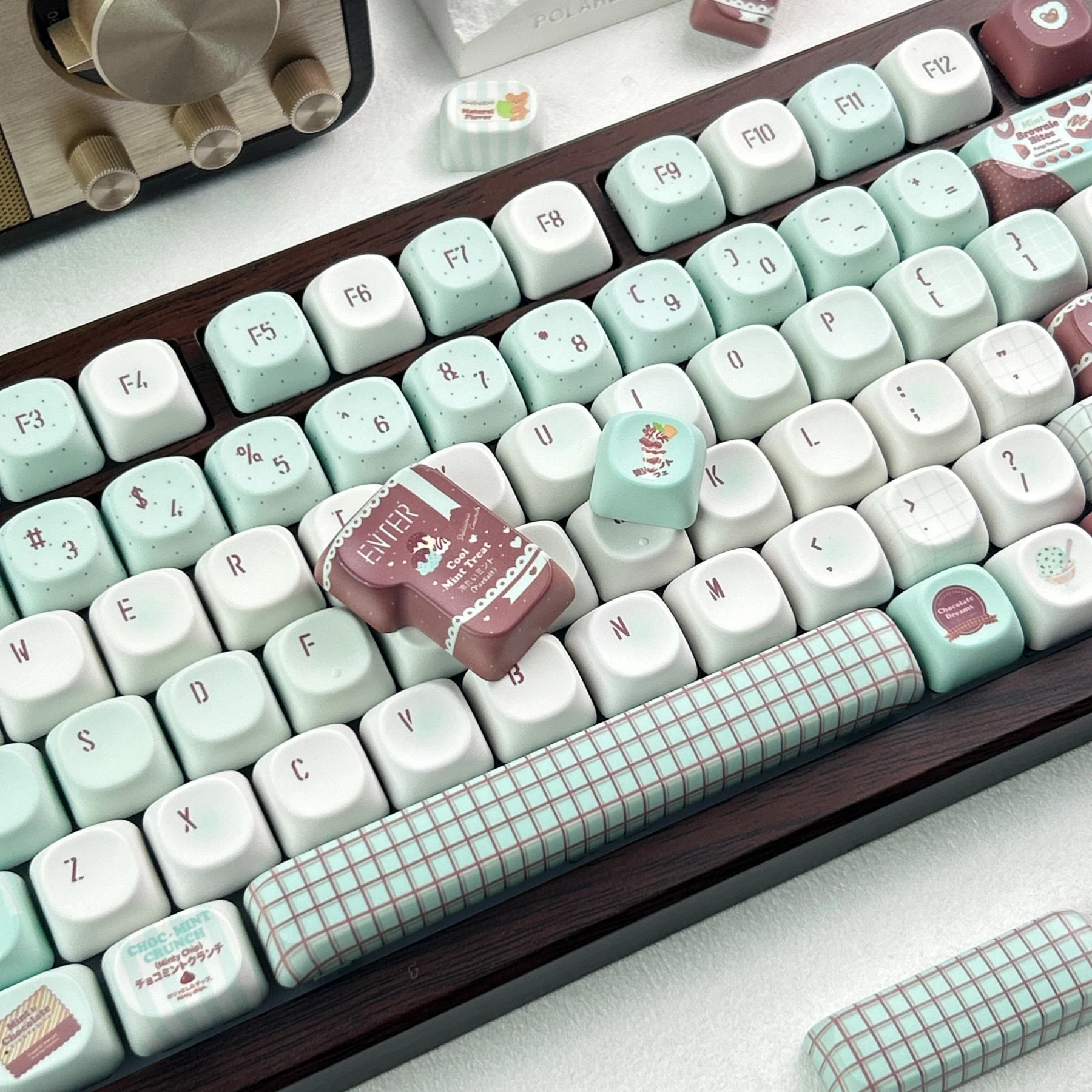 MAIMOOO Mint Chocolate Keycap MOA Cherry Profile PBT Custom Small Fresh Cute Korean/Russian/Thai Keycaps for Mechanical Keyboard