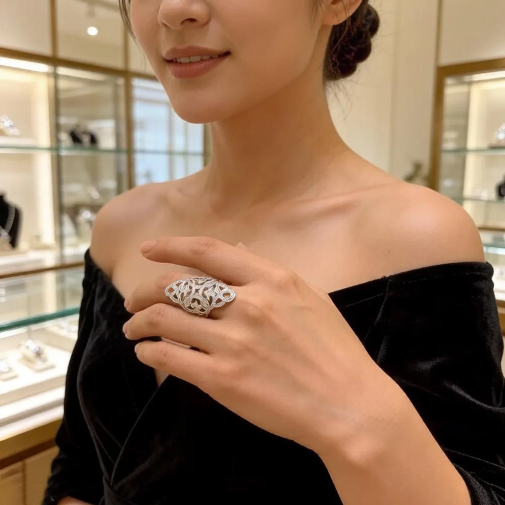 White CZ Ornament Cocktail Ring Europe Style Bridal Sets Glam Fine Jewerly For Women Gift In 925 Sterling Silver