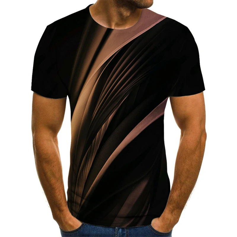 Camiseta con estampado 3D de rayas a cuadros estéreo para hombre, cuello redondo, moda informal, manga corta, Hip-Hop, calle, Tops de gran tamaño,