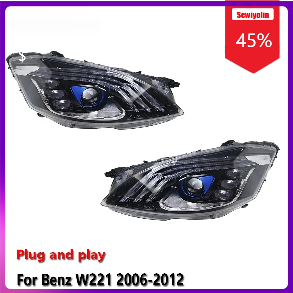 

Sewiyolin автомобильные светодиодные фары в сборе для Benz W221 2006-2012 противотуманные фары DRL тормозной указатель поворота Plug and Play