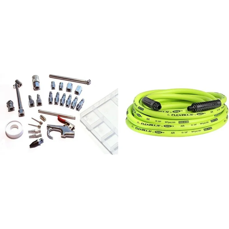 IK1010S-25 Air Accessory Kit & Air Hose, 3/8 in. x 25 ft., 1/4 in. MNPT Fittings, Heavy Duty, HFZ3825YW2