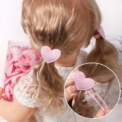 Imagen 2 del producto 10/20 piezas niñas Rosa corazón estrella niños lazo para el cabello No daña el cabello toalla de dibujos animados cuerda Cola de Caballo soporte Mini banda de goma sombreros para niños