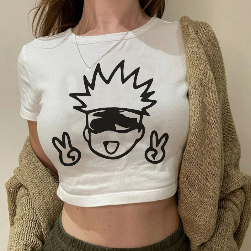 90S Hip Hop Crop Top Tshirt Manga Japanese Anime Jujutsu Kaisen T Shirt Gojo Satoru Tops Yuji Itadori Cropped Tees T-shirt