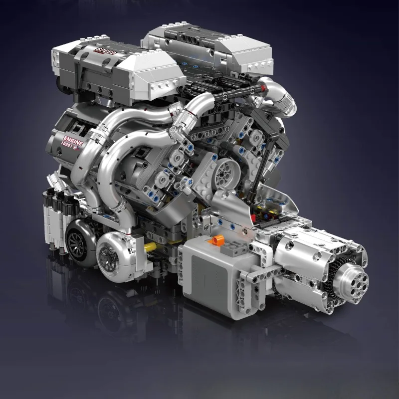 몰드 킹 W16 엔진 MOC 시뮬레이션 스케일 모델 키트 (배터리 및 L 모터 전동식 빌딩 블록 자동차 장난감 선물)