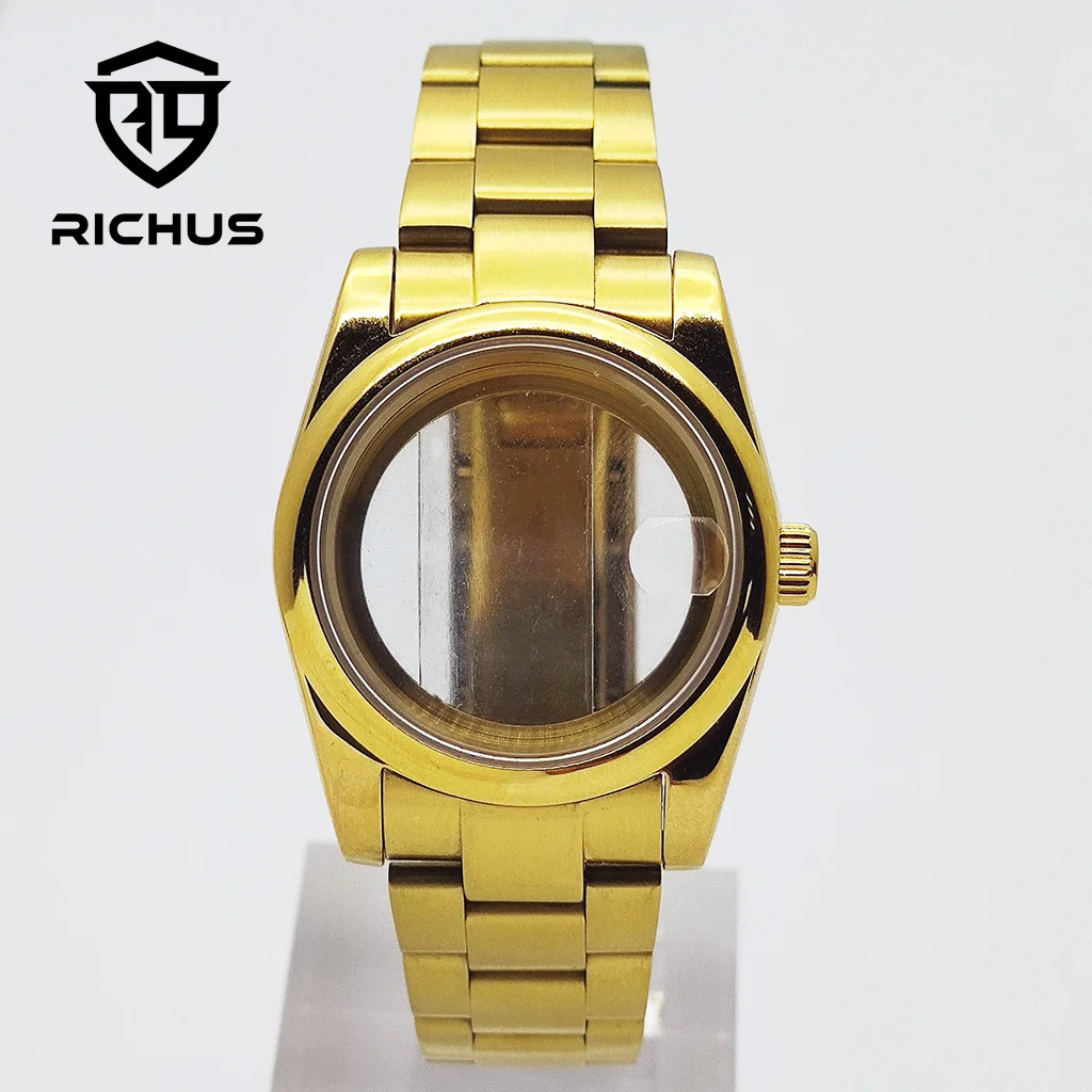 

RICHUS 36/39mm Gold Case Brushed Strap Fit NH35 NH36 ETA2824 PT5000 Miyota8215-DG Movement Watch Accessories