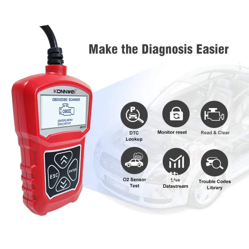 

Konnwei Kw309 Car Fault Diagnosis Instrument OBD II Scanner Engine Fault Codes Code Readers OBD2 Auto Maintenance Scan Tool