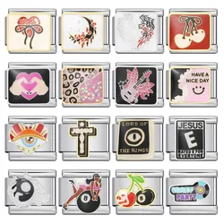New Fashion Men Ang Women Cherry Cross Lips Italian Charm Fit 9mm Stainless Steel Modular Bracelet Wholesale Jewelry