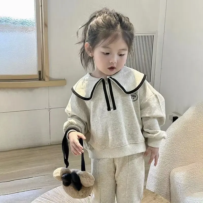 Korean Girls Clothes Sets Spring Autumn Sweatshirt Tops + Pants Outfits For Children Clothes Set Sweet Kids Clothing 4 6 9 T2Pcs