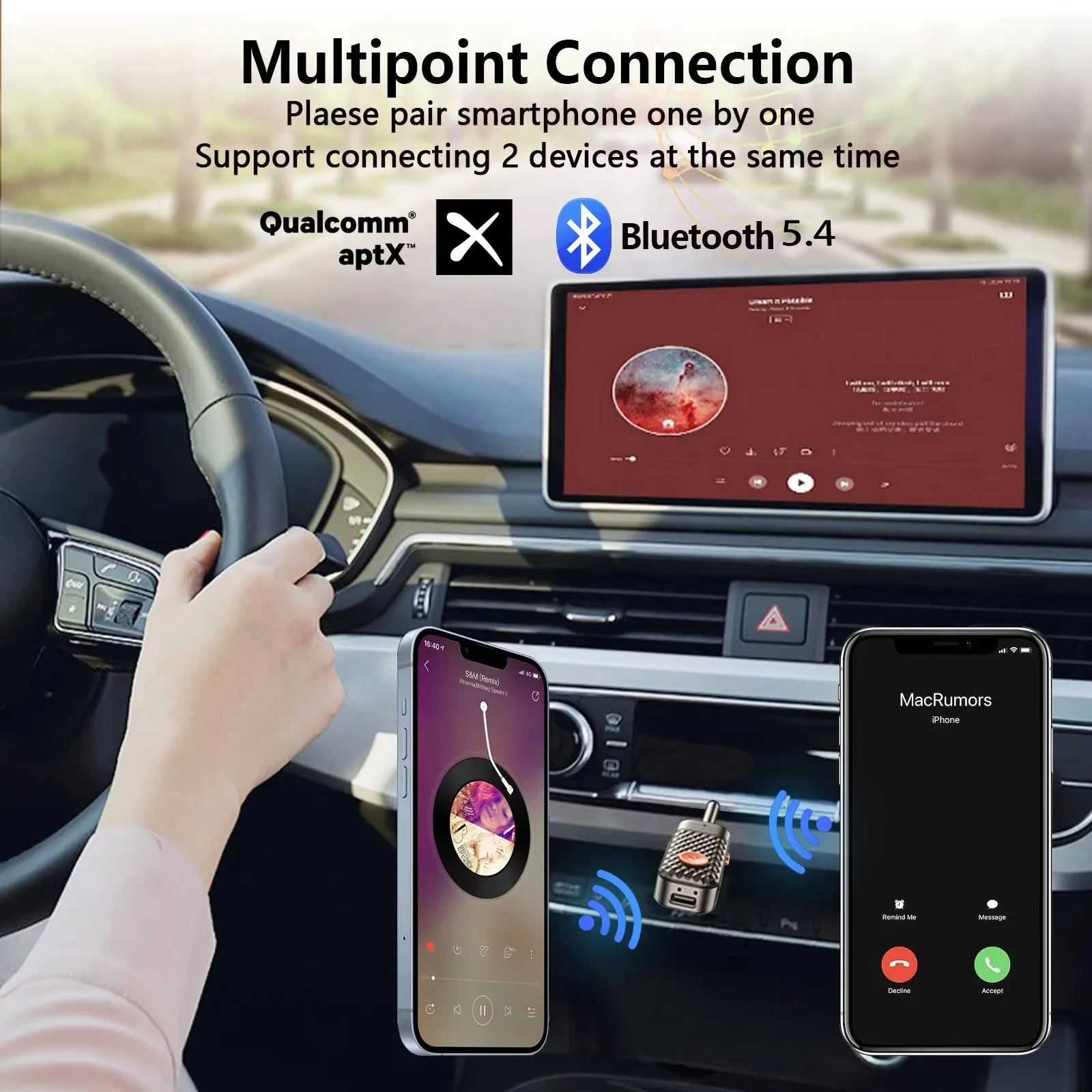 Transmisor receptor de Audio Bluetooth 5,3, adaptador inalámbrico de música estéreo Hifi AUX de 3,5 MM con micrófono para coche, avión, TV, PC y auriculares