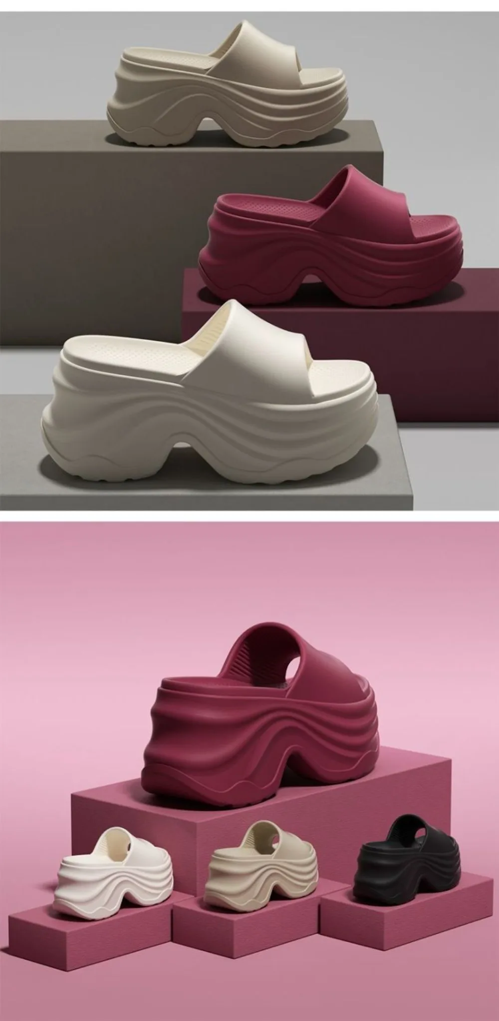 Erhöhte Absatzhöhe Dicke Sohle Anti-Rutsch-Slipper für Damen mit 10 cm Absatz, geruchshemmend, aus EVA – Coole Slipper – Detail 8