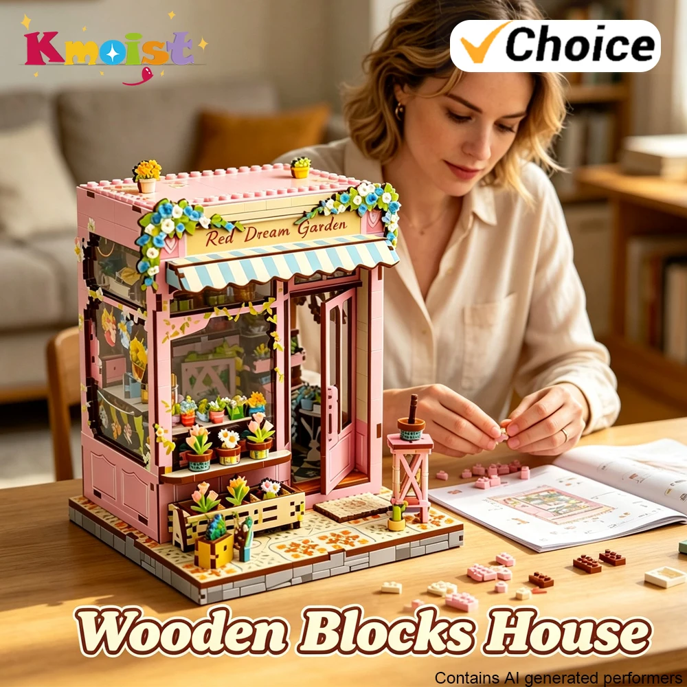 Wooden Blocks DIY Assembly Miniature Scene  Flower Shop Cabin Building Model Set Creative Birthday Gifts Toy Desktop Home Decor