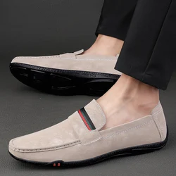 Genuine Leather Men Casual Shoes Luxury Brand 2023 Mens Loafers Moccasins Breathable Slip on Black Driving Shoes Plus Size 37-45