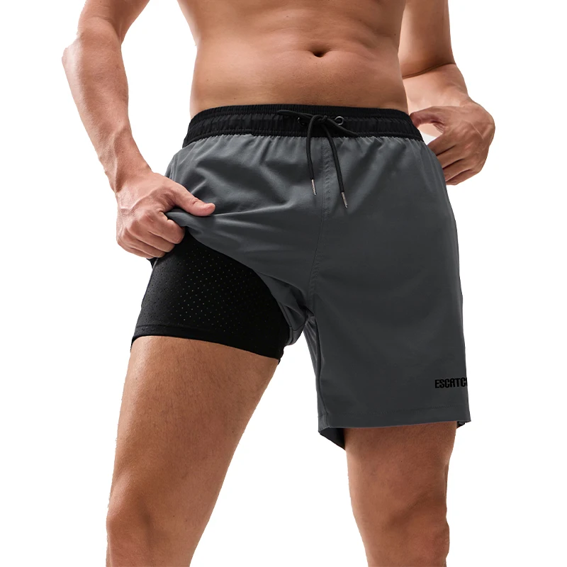 Neueste Herren-Shorts 2-in-1 mit langem Innenfutter, schnelltrocknend, Strand- und Surf-Badehose für Herren, Badeshorts mit Taschen, Damen-Sommer-Laufhose – Detail 8
