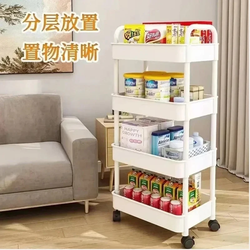 Household Multi-layer Small Cart,Storage Rack Floor To Floor Kitchen Bedroom Bathroom Storage Rack Storage Rack With Wheels