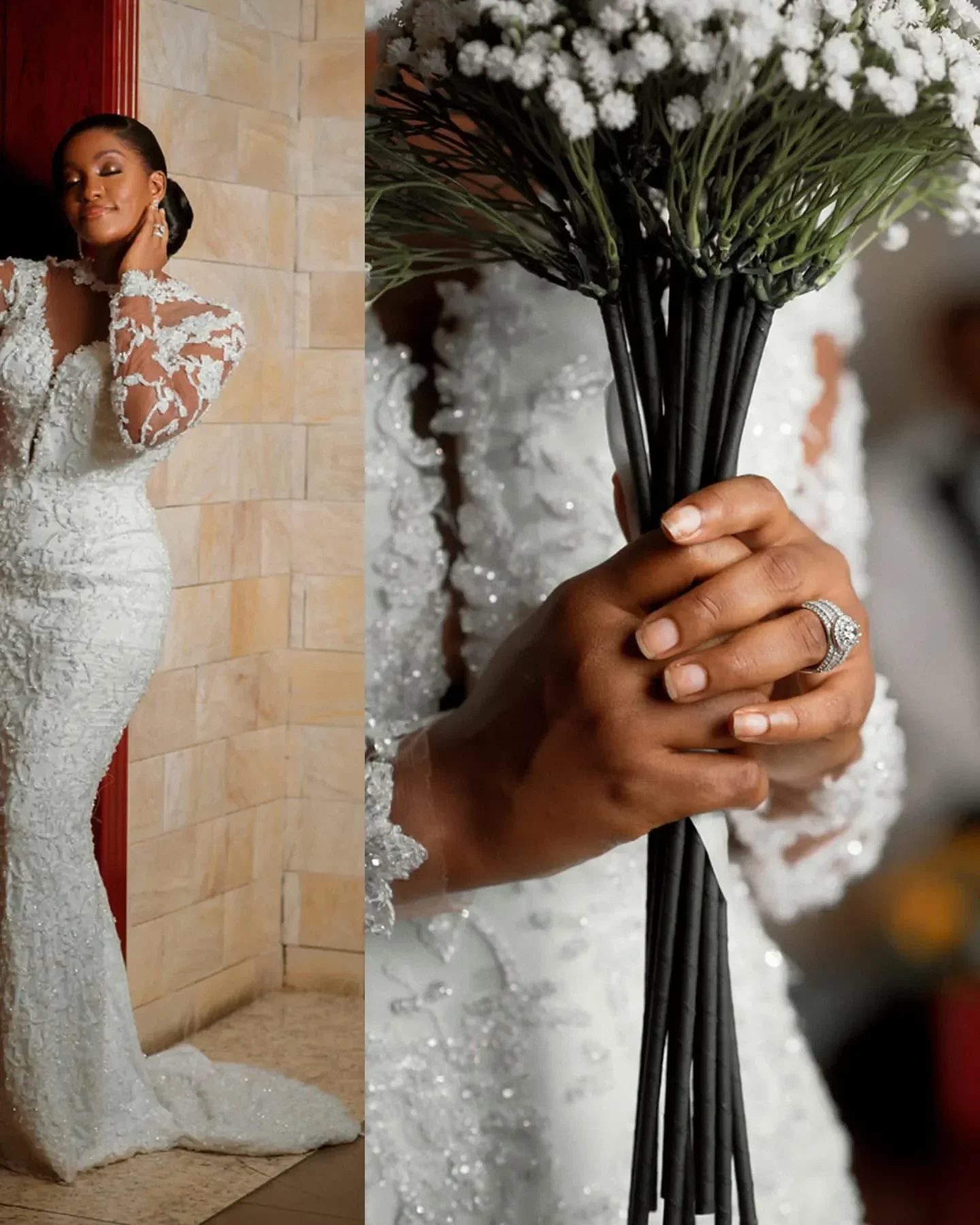 カスタムメイドのフルレースマーメイドウェディングドレス2025シアーネックロングスリーブプラスサイズブライダルパーティガウン結婚式の夜