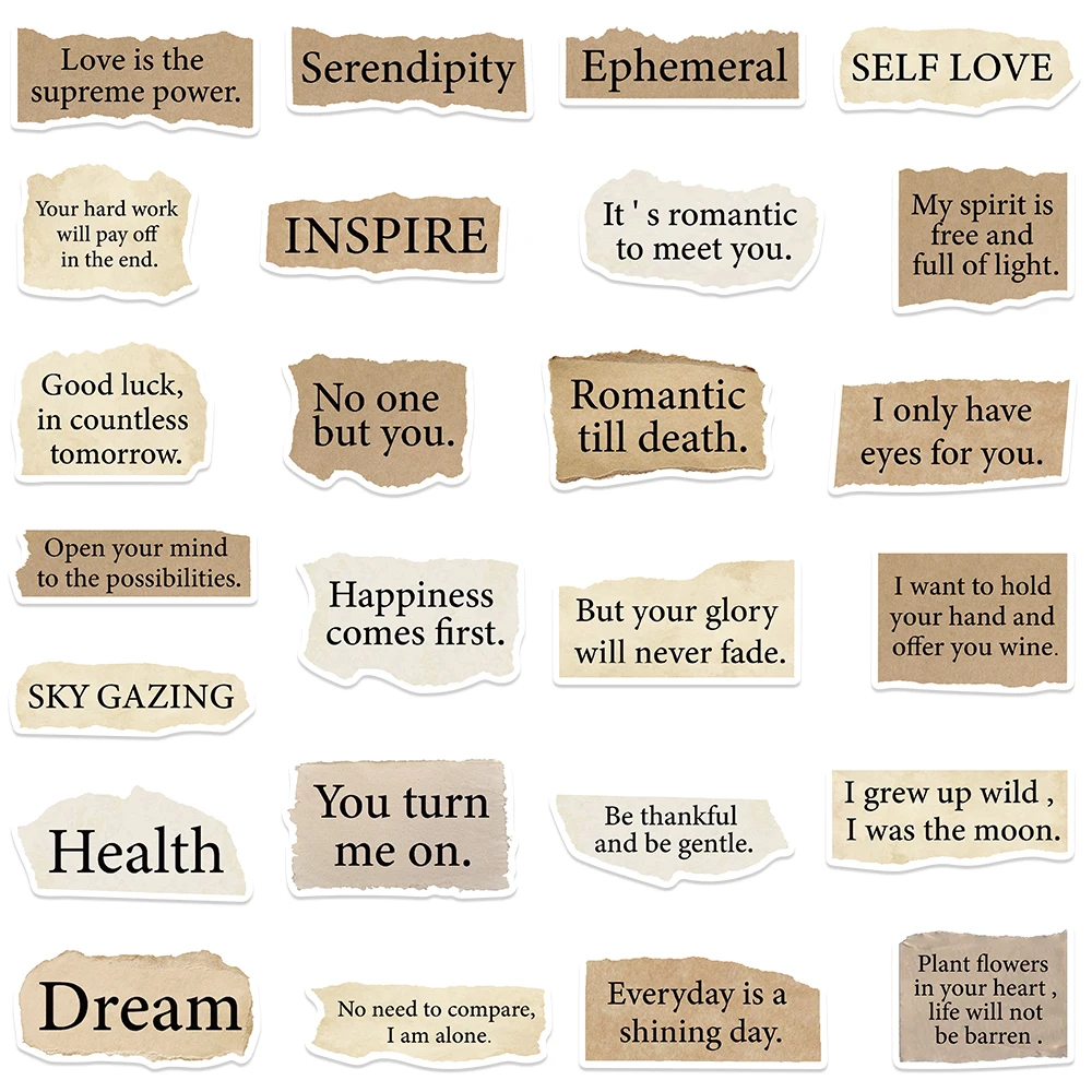 Imagem -06 - Adesivos de Papel Triturado Estéticos Frases Motivacionais Adesivo para Bagagem Laptop Guitarra Decalques de Vinil Impermeável 50 Pcs