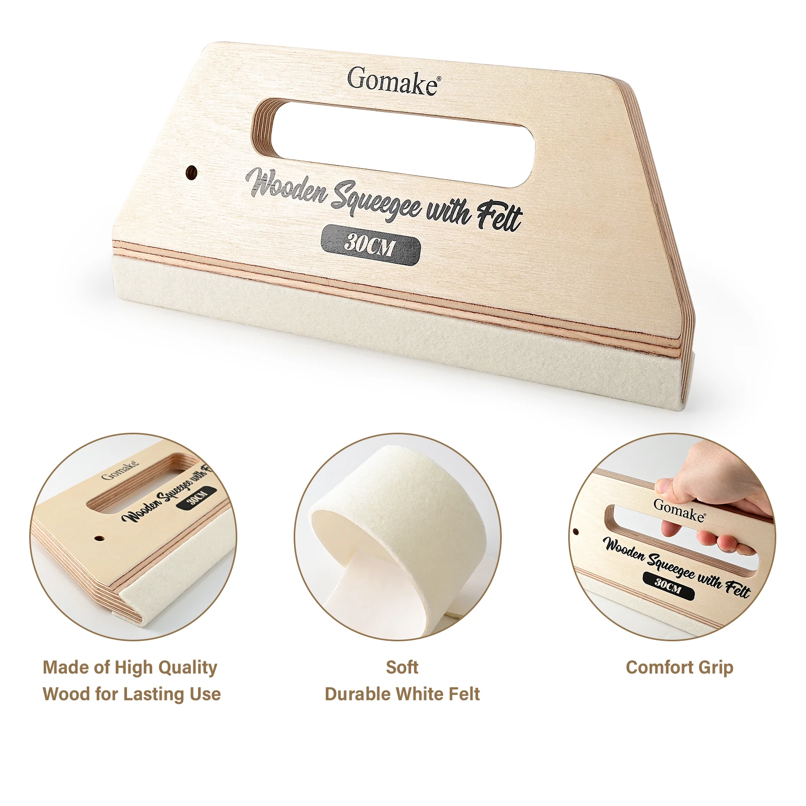 EHDIS 30CM/100CM Graphic Film Smoothing Wooden Squeegee with Felt Furniture Protective Film Wallpaper Installation Scraping Tool