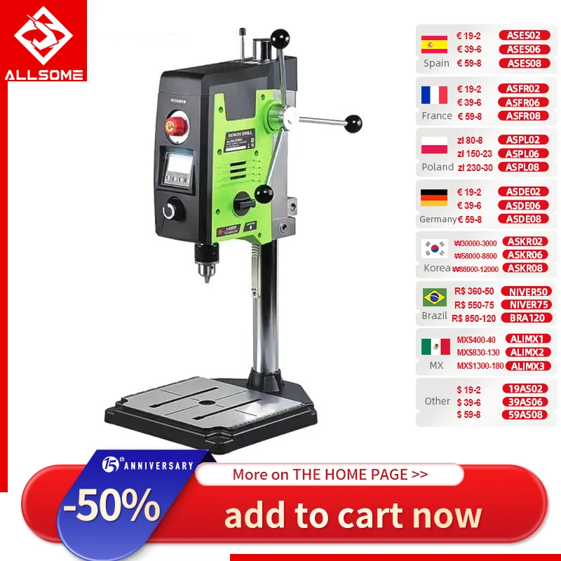 ALLSOME 6-Speed 800W Benchtop Drill Press Drilling Machine BG-518801