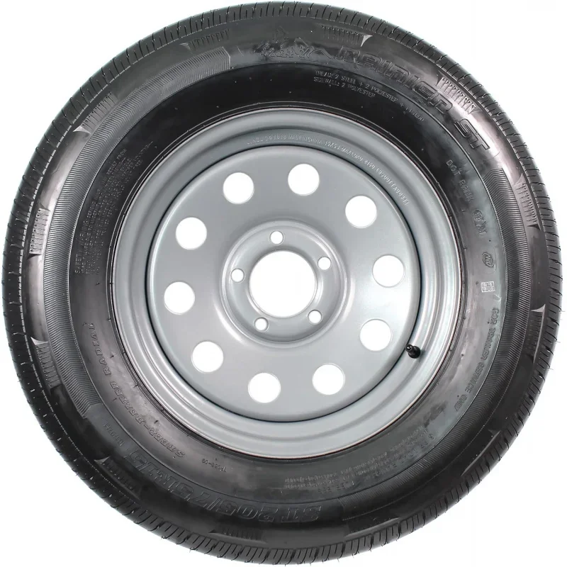 2-Radial Trailer Tire On Rim ST205/75R15 205/75-15 Load Range C 5 Lug Silver Modular Wheel - 6 Year Warranty w/Free Roadsi